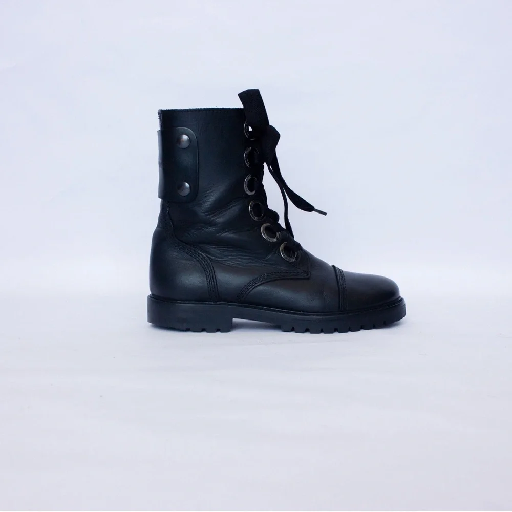 568$MRP Zadig & Voltaire Joe Boots Black Leather Lace Up Zip Logo Boots , Sz 38 - Picture 3 of 16